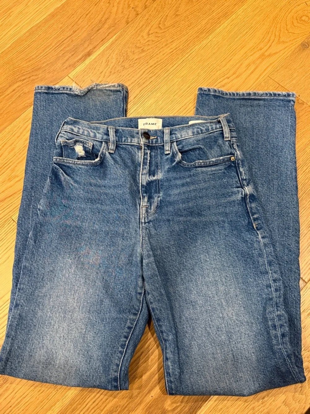 Frame Denim Blue High-Rise Straight-Leg Jeans - Picture 2 of 8